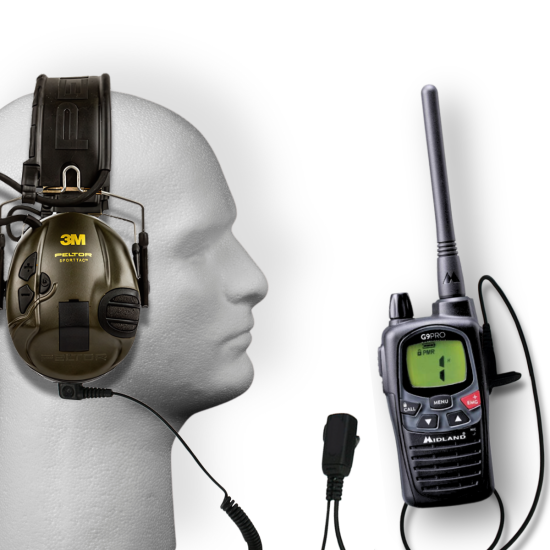 Meilleure pack communication chasse : casque réduction de bruit 3M Peltor SportTac avec Talkie Midland G9 Pro