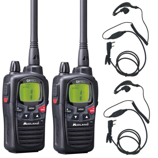 Pack de 2 Midland G9 Pro + 2 Oreillettes, Talkie walkie PMR446, C1385