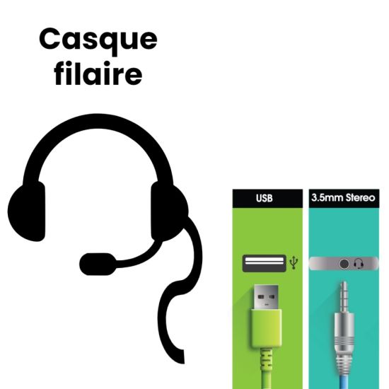 Connexion filaire USB-A et Jack 3.5mm