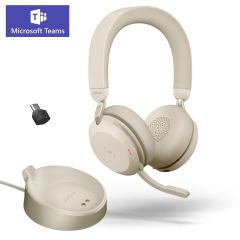 Micro casque bluetooth Jabra Evolve2 75 optimisé Teams beige stéréo avec dongle USB-C et socle de charge